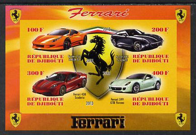 Djibouti 2013 Ferrari Cars #1 imperf sheetlet containing 4 values unmounted mint