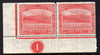 Dominica 1921-22 Roseau Script CA 1d carmine-red SW corner pair with plate no.1 mounted mint, SG 63