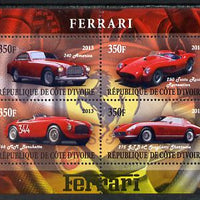 Ivory Coast 2013 Ferrari Cars #1 perf sheetlet containing 4 values unmounted mint