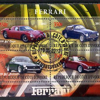 Ivory Coast 2013 Ferrari Cars #2 perf sheetlet containing 4 values fine cto used