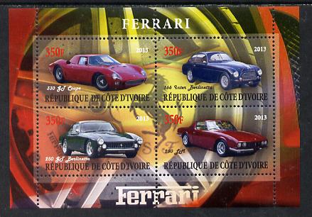 Ivory Coast 2013 Ferrari Cars #2 perf sheetlet containing 4 values unmounted mint