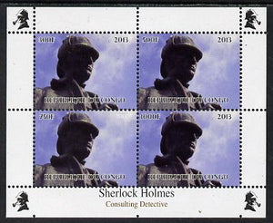 Congo 2013 Sherlock Holmes #2a perf sheetlet containing 4 vals (top left design from sheet #2) unmounted mint. Note this item is privately produced and is offered purely on its thematic appeal