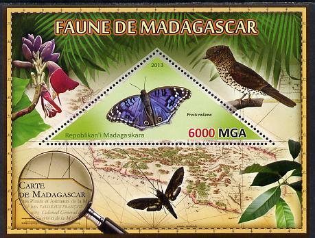 Madagascar 2013 Fauna - Blue African Butterfly perf sheetlet containing one triangular value unmounted mint