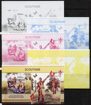 Guinea - Conakry 2013 Scouting & Butterflies #3 m/sheet - the set of 5 imperf progressive proofs comprising the 4 individual colours plus all 4-colour composite, unmounted mint