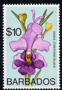 Barbados 1975-79 Josephine Black Orchid $10 with double outline due to slight colour shift unmounted mint, SG 524var