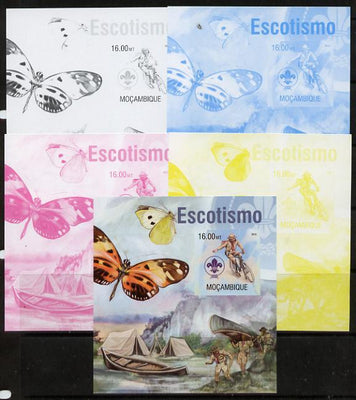 Mozambique 2013 Scouting & Butterflies #1 m/sheet - the set of 5 imperf progressive proofs comprising the 4 individual colours plus all 4-colour composite, unmounted mint