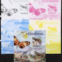 Mozambique 2013 Scouting & Butterflies #4 m/sheet - the set of 5 imperf progressive proofs comprising the 4 individual colours plus all 4-colour composite, unmounted mint