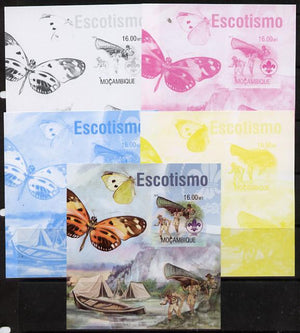 Mozambique 2013 Scouting & Butterflies #4 m/sheet - the set of 5 imperf progressive proofs comprising the 4 individual colours plus all 4-colour composite, unmounted mint