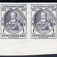 Newfoundland 1933 Sir Humphrey Gilbert 1c slate unmounted mint imperf pair, SG 236a