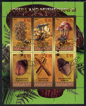 Malawi 2010 Fossils & Mushrooms #1 perf sheetlet containing 6 values cto used