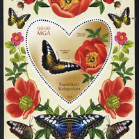 Madagascar 2014 Flowers & Butterflies #3 perf souvenir sheet containing heart shaped value unmounted mint