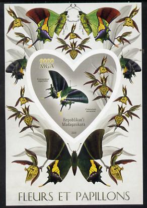 Madagascar 2014 Flowers & Butterflies #4 imperf souvenir sheet containing heart shaped value unmounted mint