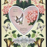 Madagascar 2014 Flowers & Butterflies #5 perf souvenir sheet containing heart shaped value unmounted mint