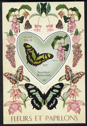 Madagascar 2014 Flowers & Butterflies #6 perf souvenir sheet containing heart shaped value unmounted mint