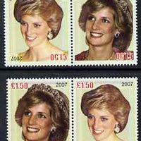 Easdale 2007 Princess Diana £1.50 #2 perf se-tenant pair with images transposed and Country, value & date inverted (normal shown here for comparison but is not included) unmounted mint