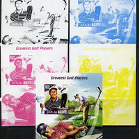 Maldive Islands 2014 Greatest Golf Players - Vijay Singh s/sheet - the set of 5 imperf progressive proofs comprising the 4 individual colours plus all 4-colour composite, unmounted mint