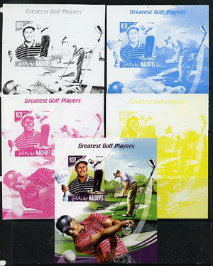 Maldive Islands 2014 Greatest Golf Players - Vijay Singh s/sheet - the set of 5 imperf progressive proofs comprising the 4 individual colours plus all 4-colour composite, unmounted mint