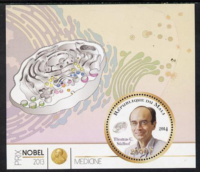 Mali 2014 Nobel Prize for Medicine (2013) - Thomas C Sudhof perf s/sheet containing one circular value unmounted mint