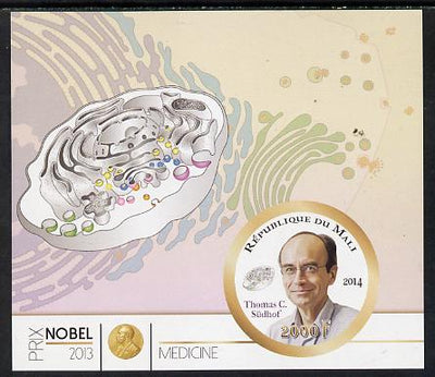 Mali 2014 Nobel Prize for Medicine (2013) - Thomas C Sudhof imperf s/sheet containing one circular value unmounted mint