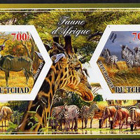 Chad 2014 Animals of Africa #1 imperf sheetlet containing two hexagonal-shaped values unmounted mint