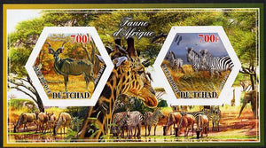 Chad 2014 Animals of Africa #1 imperf sheetlet containing two hexagonal-shaped values unmounted mint