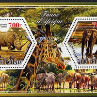 Chad 2014 Animals of Africa #3 perf sheetlet containing two hexagonal-shaped values unmounted mint