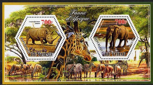 Chad 2014 Animals of Africa #3 perf sheetlet containing two hexagonal-shaped values unmounted mint