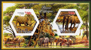 Chad 2014 Animals of Africa #3 imperf sheetlet containing two hexagonal-shaped values unmounted mint