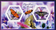 Chad 2014 Butterflies #7 imperf sheetlet containing two hexagonal-shaped values unmounted mint