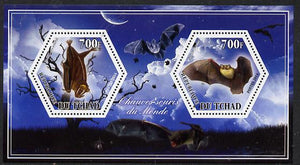 Chad 2014 Bats #2 perf sheetlet containing two hexagonal-shaped values unmounted mint