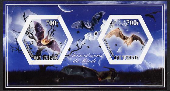 Chad 2014 Bats #3 imperf sheetlet containing two hexagonal-shaped values unmounted mint