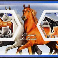 Chad 2014 Horses #1 imperf sheetlet containing two hexagonal-shaped values unmounted mint