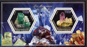 Chad 2014 Minerals #1 perf sheetlet containing two hexagonal-shaped values unmounted mint