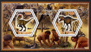 Chad 2014 Dinosaurs #3 perf sheetlet containing two hexagonal-shaped values unmounted mint