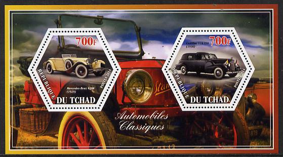 Chad 2014 Classic Cars #1 perf sheetlet containing two hexagonal-shaped values unmounted mint