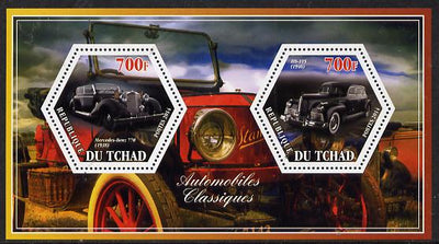 Chad 2014 Classic Cars #2 perf sheetlet containing two hexagonal-shaped values unmounted mint