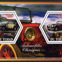 Chad 2014 Classic Cars #3 perf sheetlet containing two hexagonal-shaped values unmounted mint