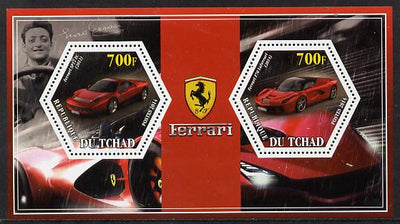 Chad 2014 Ferrari Cars #1 perf sheetlet containing two hexagonal-shaped values unmounted mint