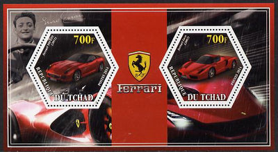 Chad 2014 Ferrari Cars #3 perf sheetlet containing two hexagonal-shaped values unmounted mint