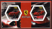 Chad 2014 Ferrari Cars #3 imperf sheetlet containing two hexagonal-shaped values unmounted mint