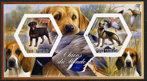 Chad 2014 Dogs #2 imperf sheetlet containing two hexagonal-shaped values unmounted mint