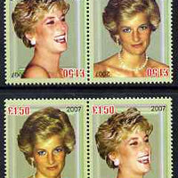 Easdale 2007 Princess Diana £1.50 #4 perf se-tenant pair with images transposed and Country, value & date inverted (normal shown here for comparison but is not included) unmounted mint