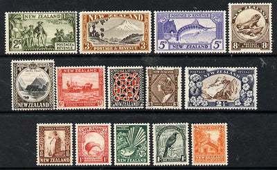 New Zealand 1935-36 Pictorial definitive set complete, 14 values with single watermark mounted mint SG 556-69