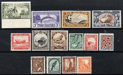 New Zealand 1936-42 Pictorial definitive set complete, 14 values with multiple watermark mounted mint SG 577-90c