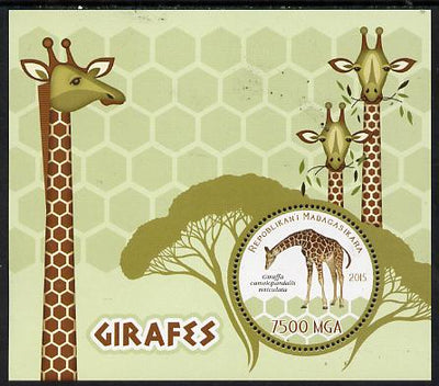 Madagascar 2015 Giraffes perf deluxe sheet containing one circular value unmounted mint