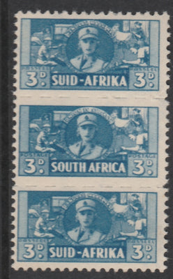 South Africa 1942-44 KG6 War Effort (reduced size) 3d Women's Auxiliary Service triplet unmounted mint, SG 101