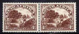 South Africa 1947 Native Kraal 4d (hyphenated) bi-lingual pair unmounted mint, SG 118