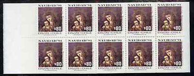 Chile 1994 800p Christmas booklet containing pane of 10 x 80p Madonna & Child Discount stamps (SG 1596)