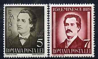 Rumania 1939 Death Anniversary of Michael Eminescu set of 2 unmounted mint, SG 1409-10, Mi 596-97