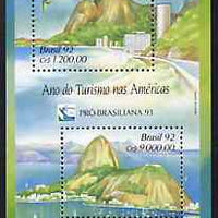 Brazil 1992 Tourism m/s containing 1,200 cr & 9,000 cr unmounted mint, SG MS 2563